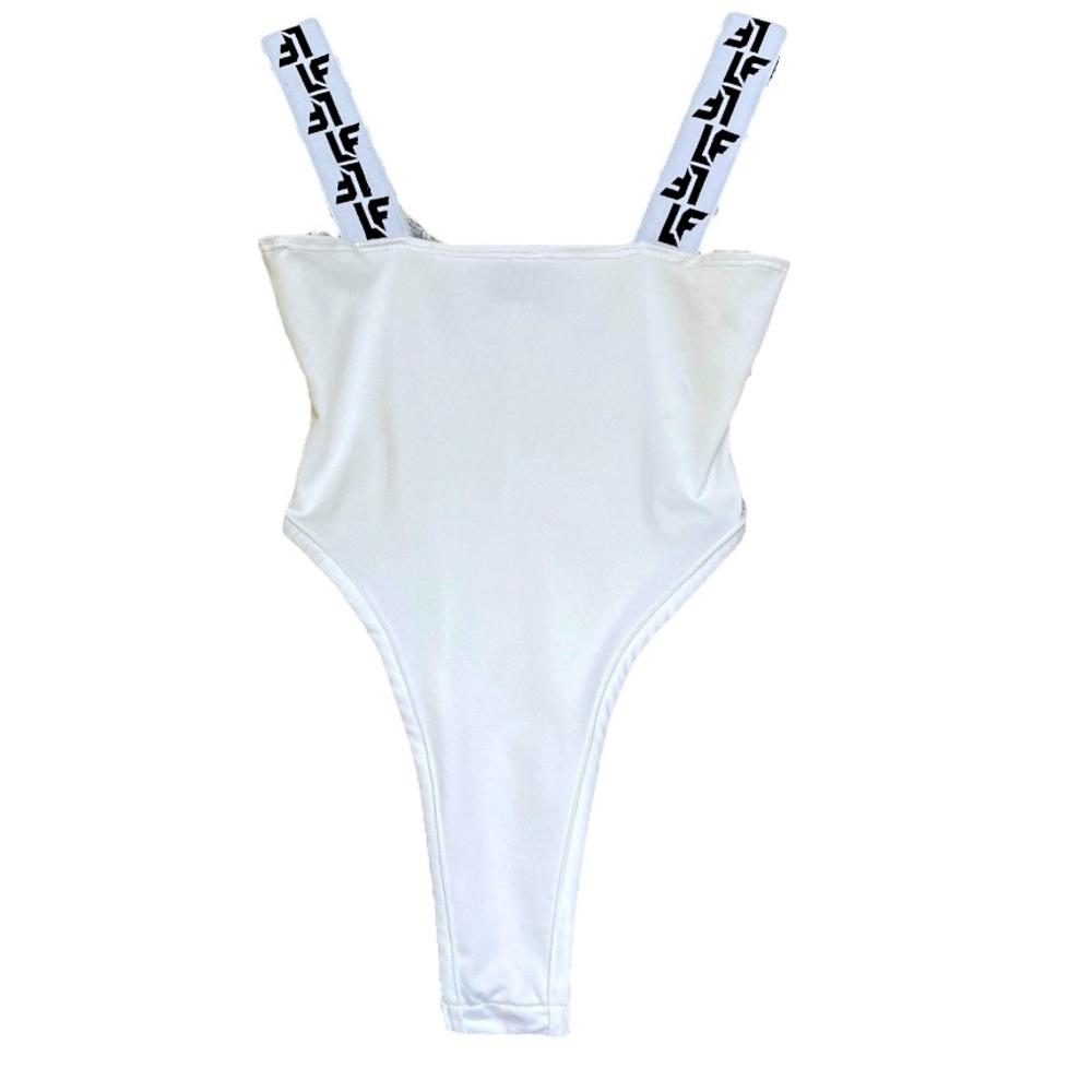 LF The Brand Graphic Strap Thong Body Suit White XS